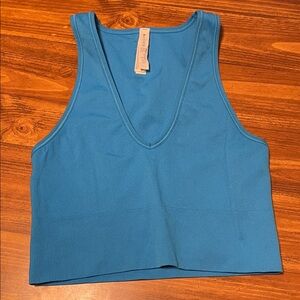 Blue Ribbed Athleta V-Neck Crop Tank Top